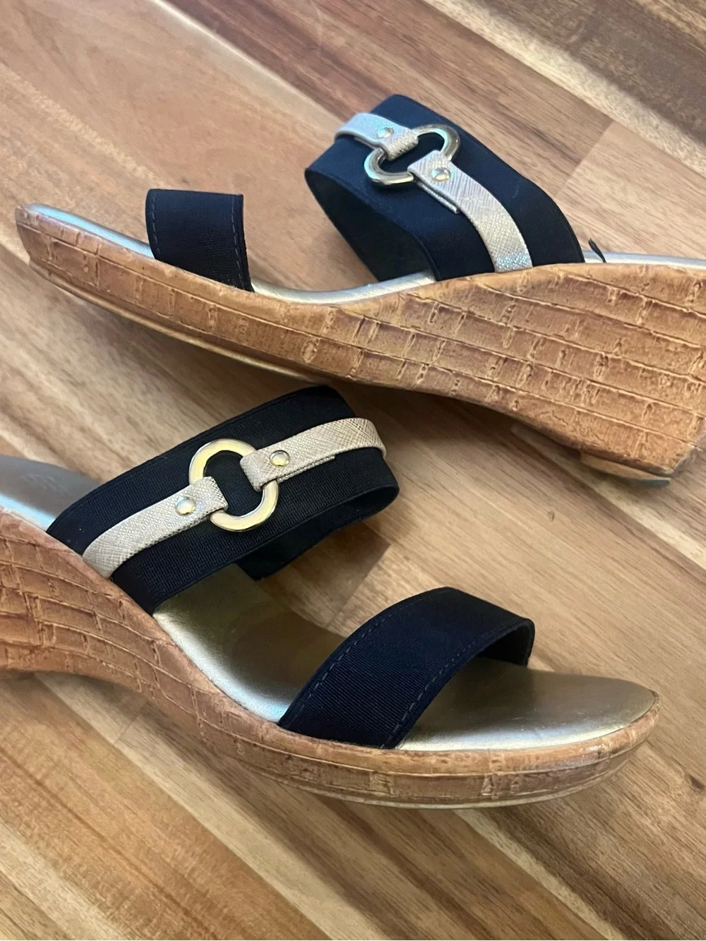 Italian Shoemakers Navy and Gold Slip-On Wedge Mules - Picture 5 of 7